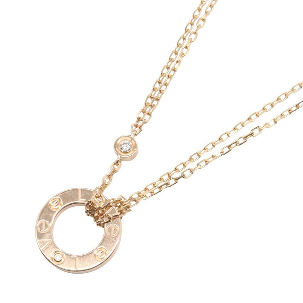 Cartier Love Circle 2-Diamond Necklace, 18K Pink Gold (PG), Diamond, Women's,...